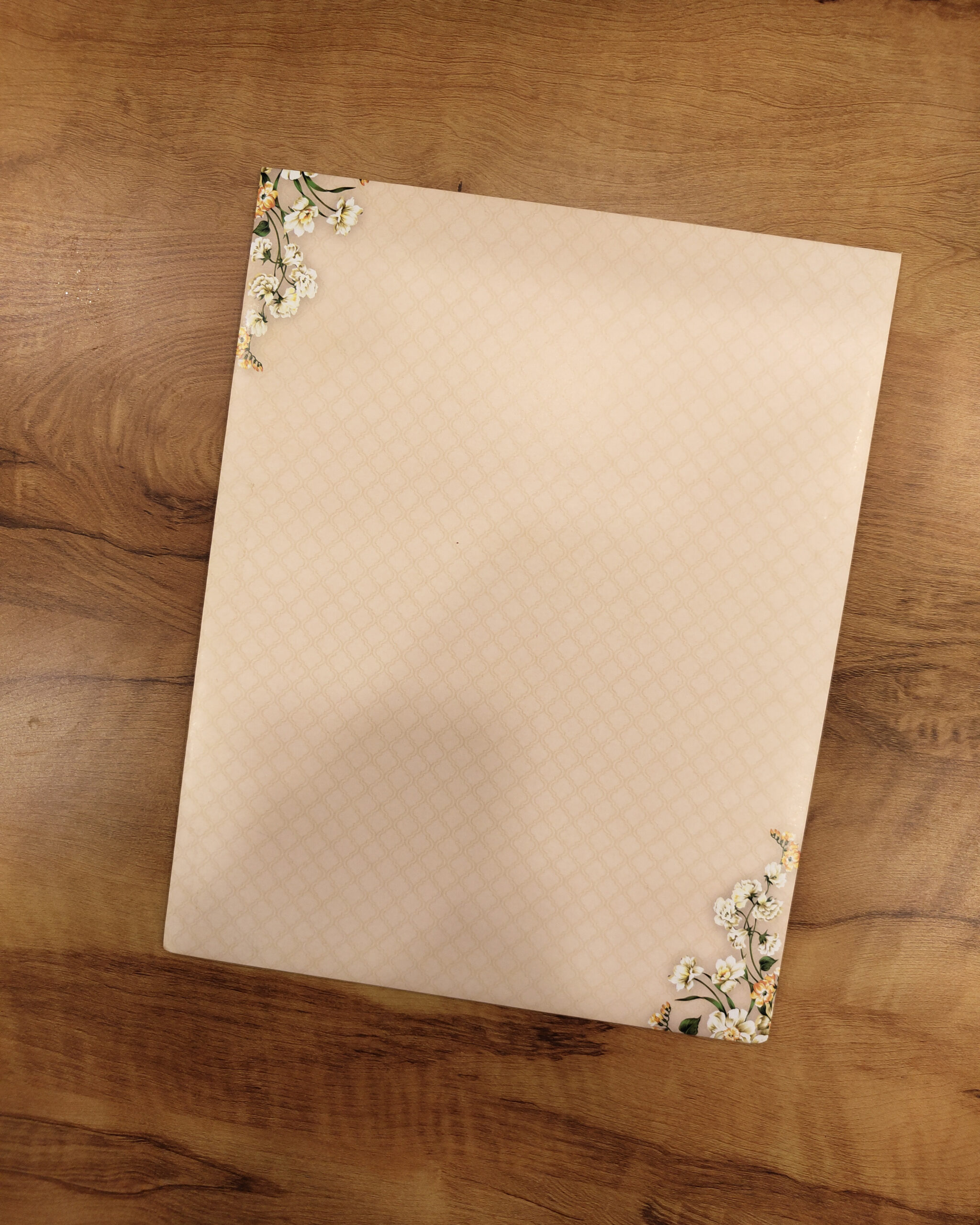 Light Orange Floral Wedding Invitation Card with Acrylic Nameplate and Matching Envelope - Image 4