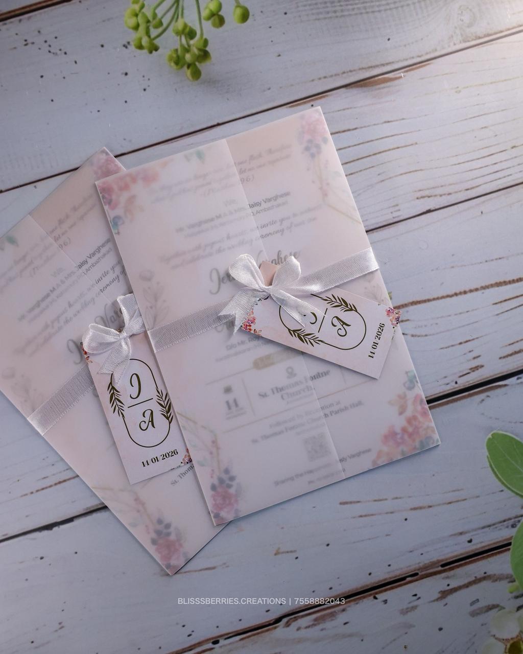 Orange Floral Transparent Fold Wedding Invitation Card