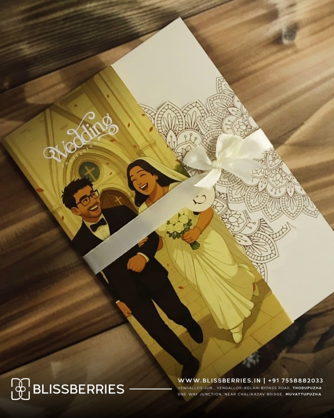 Rangoli Theme Wedding Invitation Card with Ribbon Tie | Traditional Indian Wedding Card