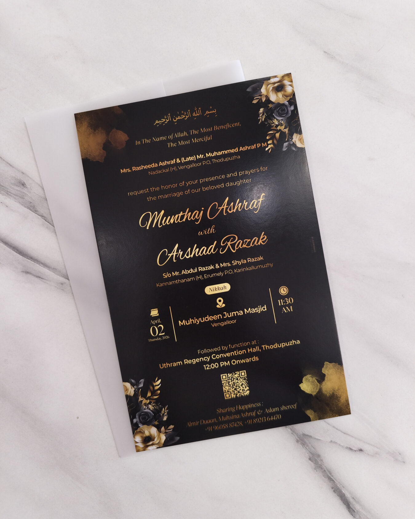 Black Transparent Fold Card | Premium Elegant Invitation Card