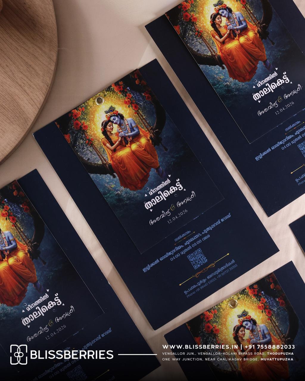 Elegant Radha Krishna Two-Layer Wedding Invitation Card with Traditional Divine Artwork