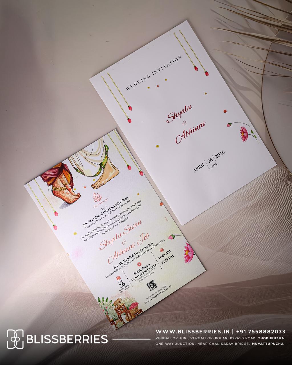 Single Layer Wedding Invitation Card with Matching Envelope | Elegant Marriage Invitation Card