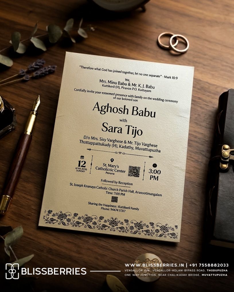 Premium Wedding Invitation Card with Matching Envelope – Elegant Printed Marriage Invitation Card