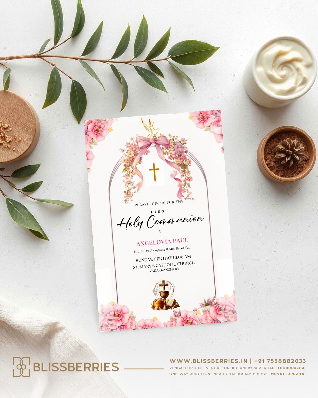 Holy Communion Invitation Card – Elegant First Holy Communion Card for Boys & Girls