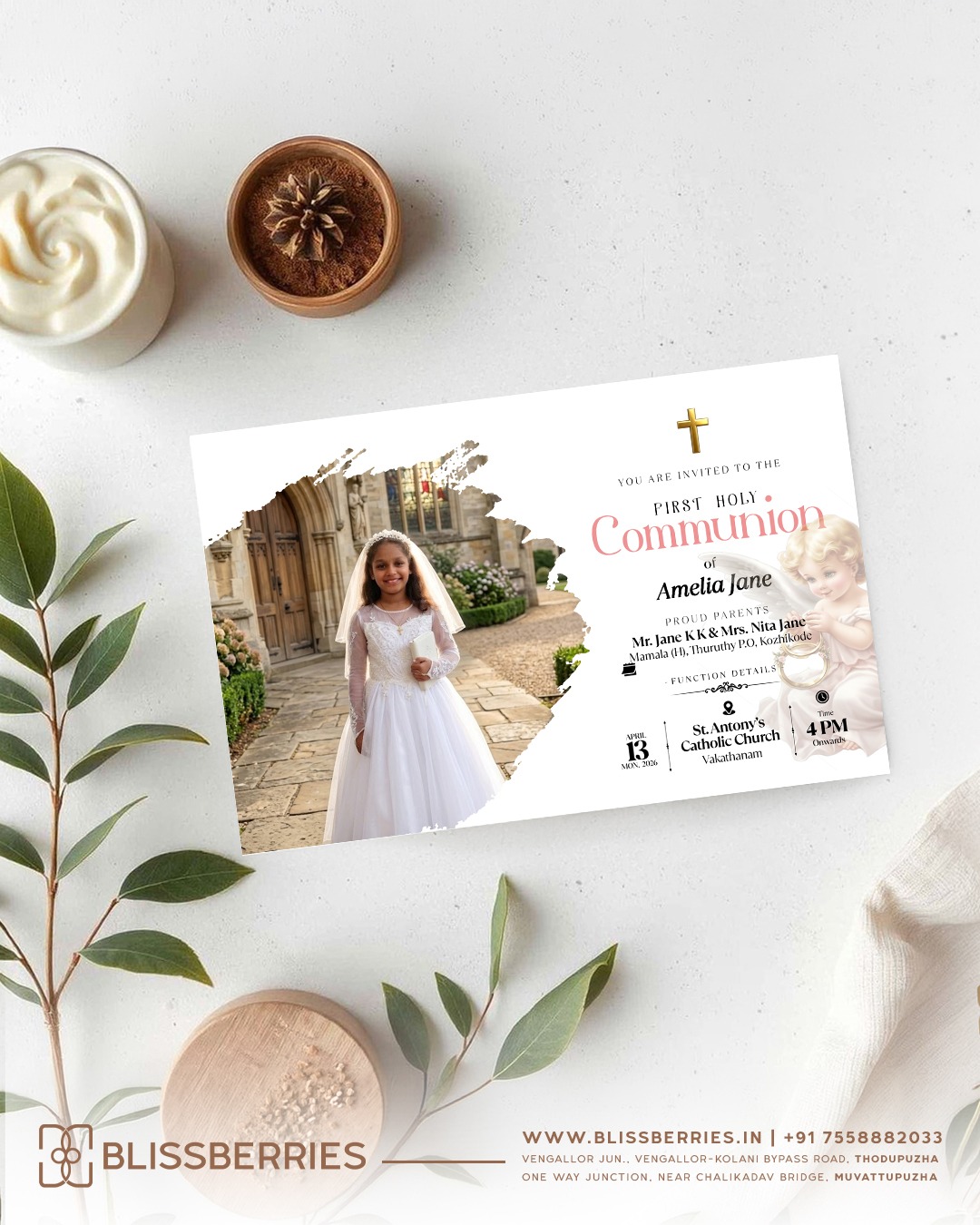 Rectangular Holy Communion Invitation Card – Classic First Communion Card for Boys & Girls