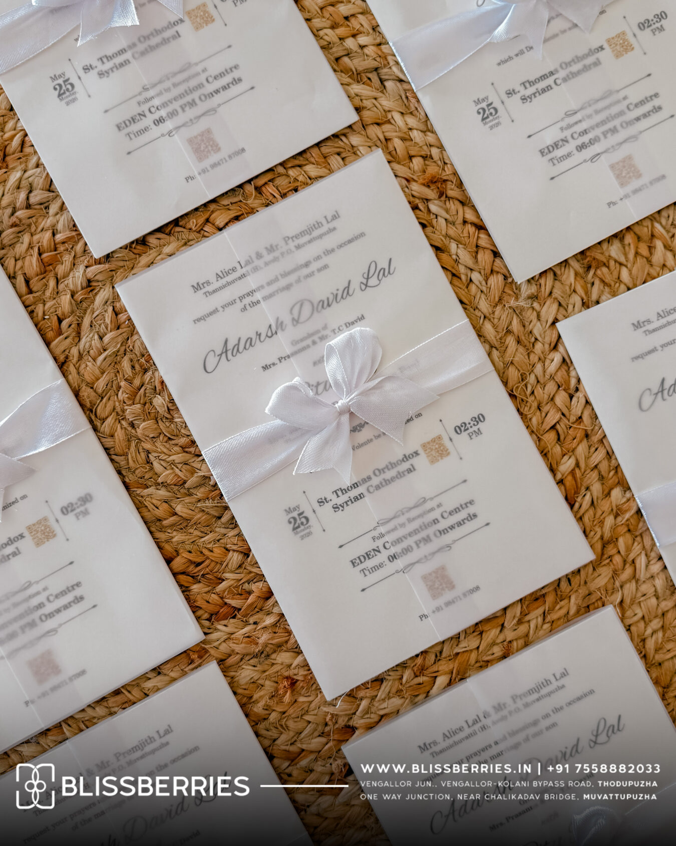 Elegant Transparent Folding Wedding Invitation Card with White Ribbon Tie – Premium Designer Marriage Invite